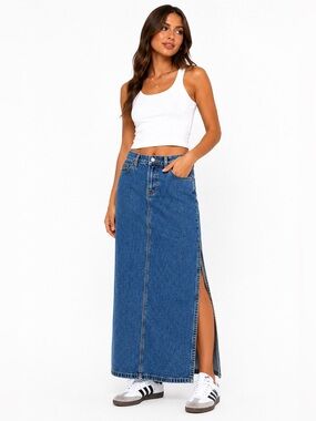 Mossimo‎ Jeans Long Denim Skirt Size 7 Vintage Y2K Maxi Pencil retro Jean Skirt